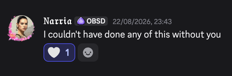 Discord message from Narria: I couldn't have done any of this without you